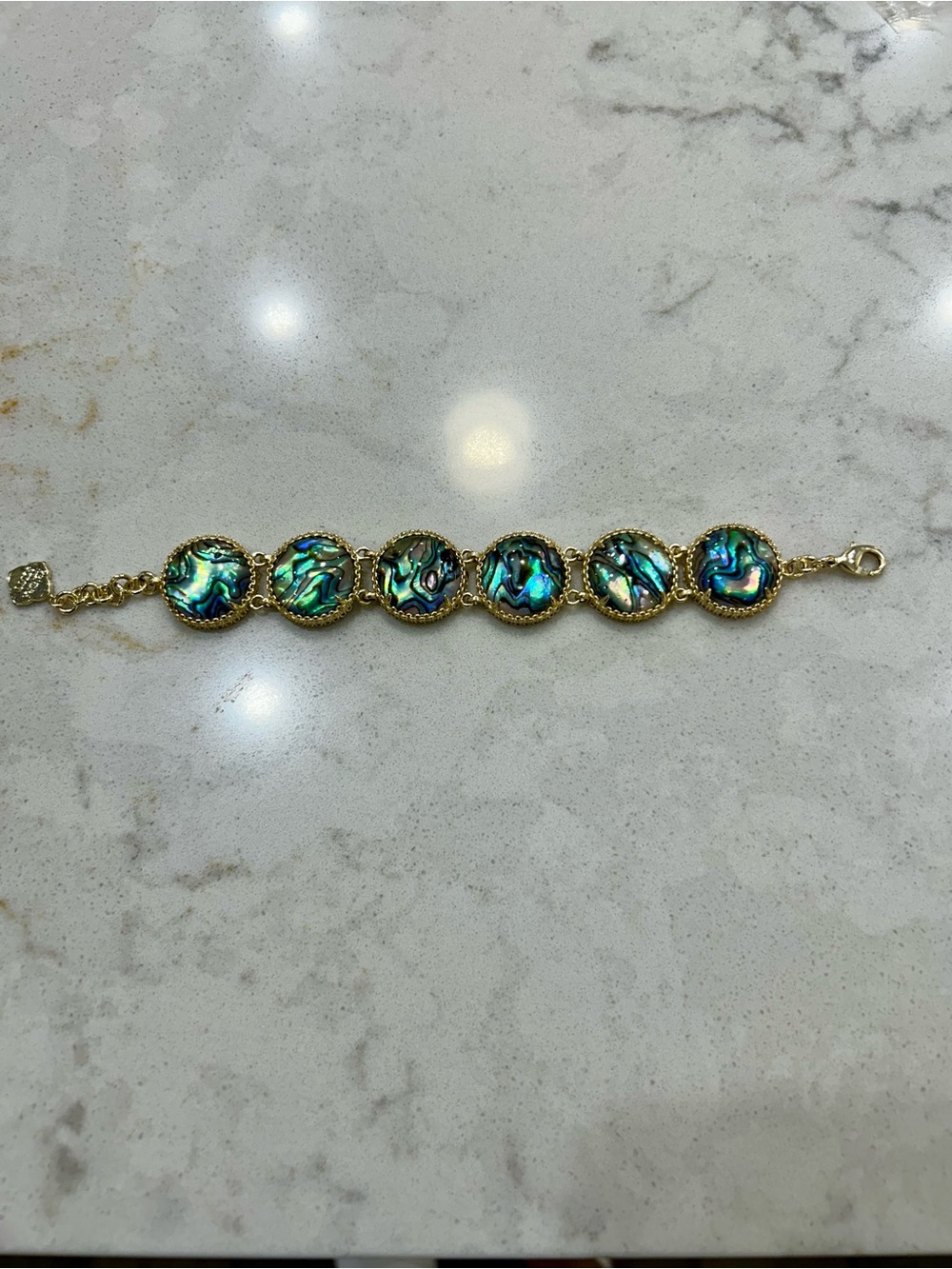 Kendra Scott Abalone Disc Gold Bracelet with Iridescent Green-Blue Accents